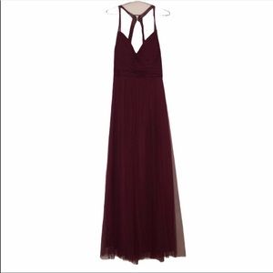 Levkoff burgundy floor length bridesmaid dress 10